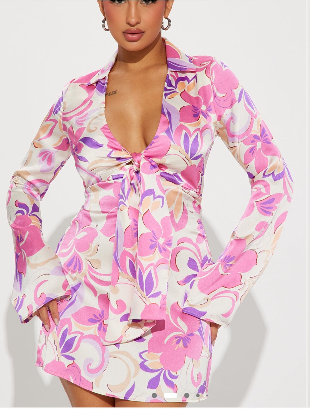 Summer Groove Pink Floral Tie-Front Mini Dress